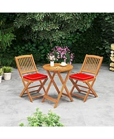 Outdoor Folding Chairs Set of 2 Acacia Wood High-Back Chair with Seat Cushions