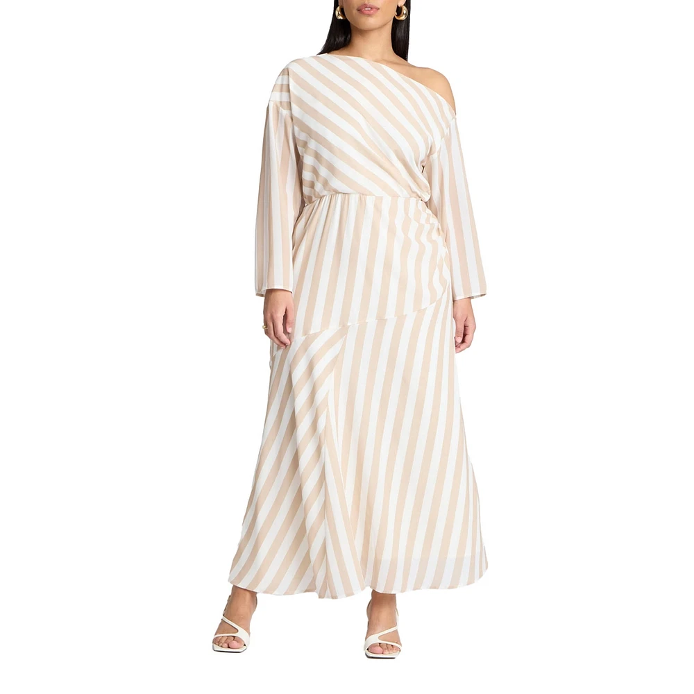 Eloquii Plus One Shoulder Stripe Asym Dress