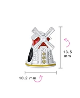 Bling Jewelry Holland Windmill Red Enamel Cz Charm Bead Sterling Silver for European Bracelet