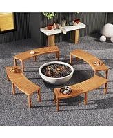 1 Pcs Outdoor Curved Bench with Slatted Seat Solid Acacia Wood for Yard