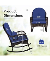 Patio Rattan Rocking Chair with Seat Back Cushions and Waist Pillow-Navy