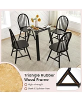 3 Pcs Dining Set for 2 Round Table with Chairs Solid Rubber Wood Frame Modern