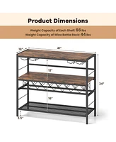 41" Wine Rack with 4 Glass Holders Wide Countertop Middle & Bottom Storage Shelves