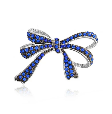 Bling Jewelry White Crystal Statement Ribbon Bow Brooche Pin Silver Plated