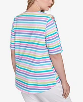 Ruby Rd. Plus Oasis Stripe Square Neck T-Shirt