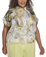 Dkny Plus Printed Short-Sleeve Camp Shirt