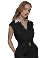 Karl Lagerfeld Paris Women's Belted Short-Sleeve Midi Dress