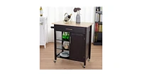 4-Tier Rolling Wood Kitchen Trolley Island Storage Cabinet