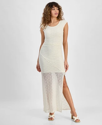 Bar Iii Women's Cap-Sleeve Side-Slit Lace Maxi Dress, Exclusively at Macy's