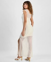 Bar Iii Women's Cap-Sleeve Side-Slit Lace Maxi Dress, Exclusively at Macy's