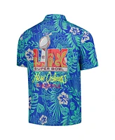 Margaritaville Men's Blue Super Bowl Lix Bourbon Street Party Button-Up Shirt