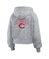 Wear by Erin Andrews Women's Heather Gray Cincinnati Reds Speckled Fleece Cropped Full-Zip Hoodie