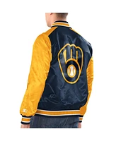 Starter Men's Navy/Gold Milwaukee Brewers Varsity Satin Full-Snap Jacket