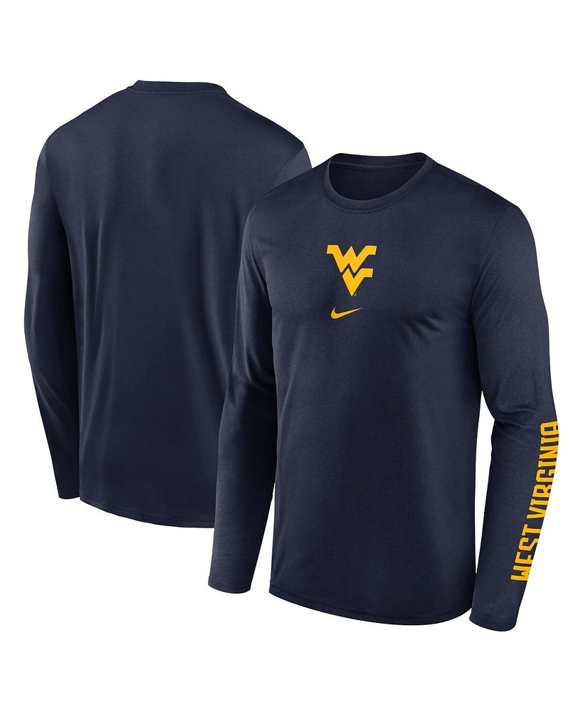 Nike Men's Navy West Virginia Mountaineers Primetime Center Lockup Two-Hit Legend Long Sleeve T-Shirt