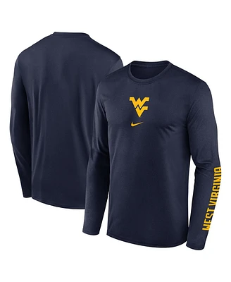 Nike Men's Navy West Virginia Mountaineers Primetime Center Lockup Two-Hit Legend Long Sleeve T-Shirt