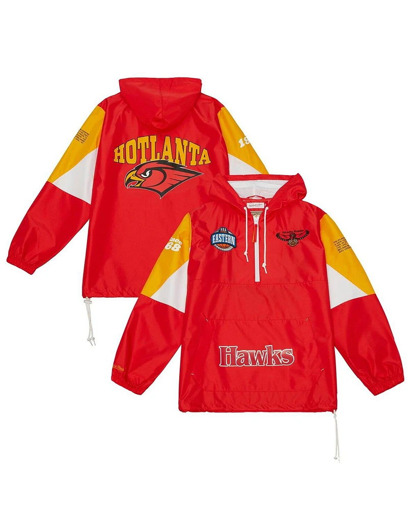 Mitchell & Ness Men's Red Atlanta Hawks Team Origins Anorak Quarter-Zip Pullover Hoodie