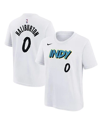 Nike Big Boys and Girls Tyrese Haliburton White Indiana Pacers 2024/25 City Edition Name Number T-Shirt