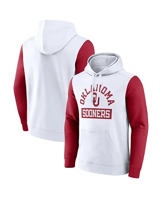 Fanatics Men's White Oklahoma Sooners Extra Point Colorblock Fleece Pullover Hoodie