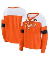 Fanatics Women's Orange Philadelphia Flyers Take the Shot Long Sleeve Lace-Up V-Neck T-Shirt