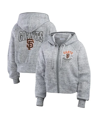 Wear by Erin Andrews Women's Heather Gray San Francisco Giants Speckled Fleece Cropped Full-Zip Hoodie
