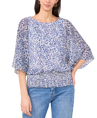 Sam & Jess Women's Floral Elbow-Sleeve Smocked-Hem Top