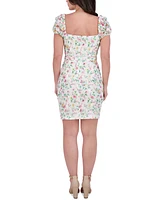 kensie Women's Floral-Print Lace Sweetheart Dress