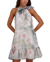 kensie Women's Printed Organza Bow-Tie Sheath Dress