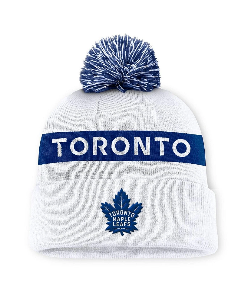 Fanatics Women's White/Blue Toronto Maple Leafs Authentic Pro Rink Cuffed Knit Hat with Pom