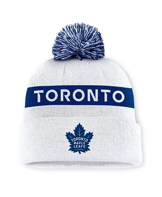 Fanatics Women's White/Blue Toronto Maple Leafs Authentic Pro Rink Cuffed Knit Hat with Pom