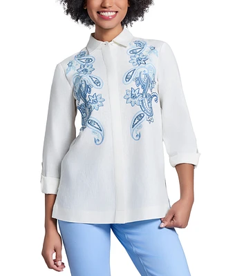 Jones New York Petite Embroidered Button-Front Shirt