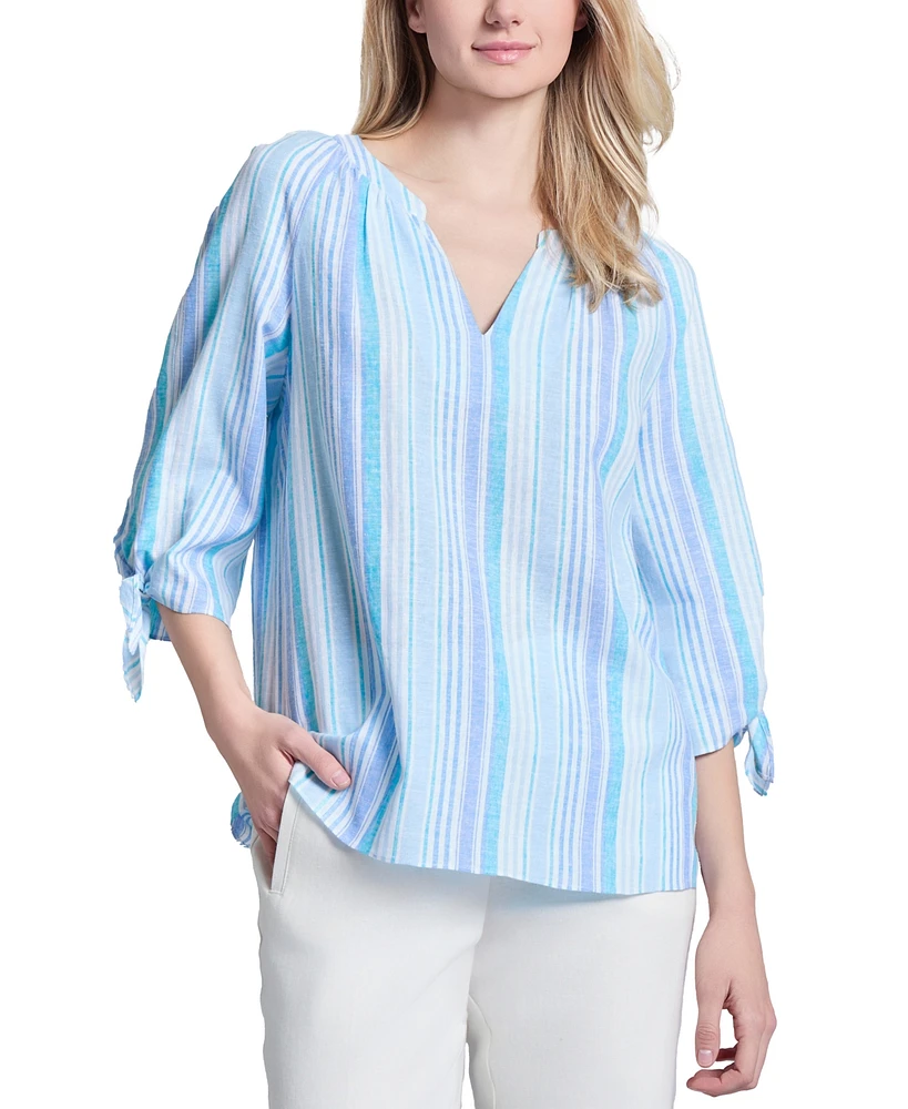 Jones New York Petite V-Neck Tied-Sleeve Top