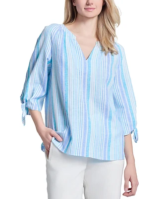 Jones New York Petite V-Neck Tied-Sleeve Top
