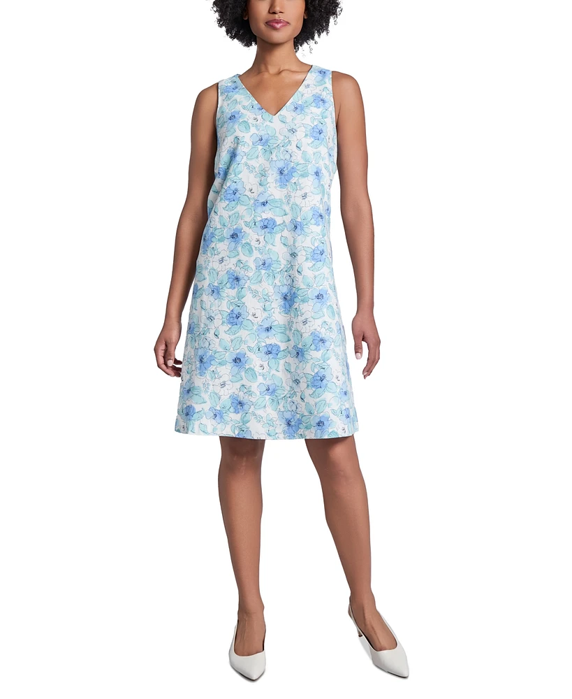 Jones New York Petite Sleeveless Printed V-Neck Dress