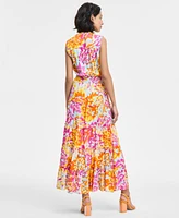 Msk Women's Printed Ruffle-Collar Tiered Maxi Dress
