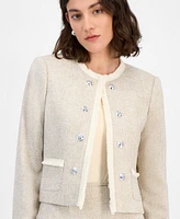 Tahari Asl Women's Boucle Collarless Cropped Jacket