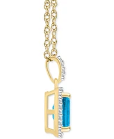 Blue Topaz (2 ct. t.w.) & Lab Created White Sapphire (1/5 Rectangle Pendant Necklace 10k Yellow Gold