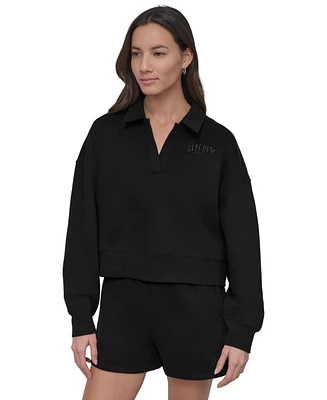 Dkny Sport Varsity Embroidered Logo Johnny Collar Top