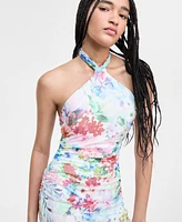 City Studios Juniors' Printed Mesh Tie-Back Halter Dress