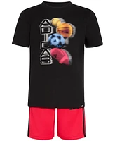 adidas Toddler & Little Boys Short-Sleeve Graphic T-Shirt 3-Stripe Shorts, 2 Piece Set