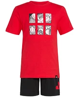 adidas Toddler & Little Boys Short-Sleeve T-Shirt Elastic-Waistband Logo Shorts, 2 Piece Set