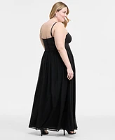 Seni & Cade Plus Sweetheart-Neck Sleeveless Gown