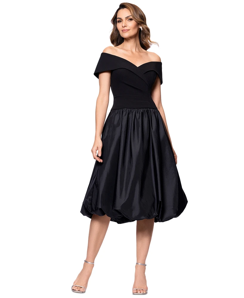 Xscape Women's Mixed-Media Bubble-Hem Fit & Flare Dress