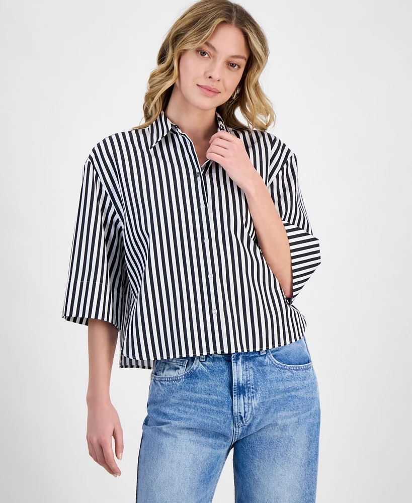 Hugo Women's Striped Cotton Elbow-Sleeve Button-Front Shirt