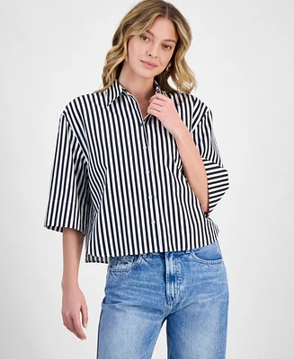 Hugo Women's Striped Cotton Elbow-Sleeve Button-Front Shirt