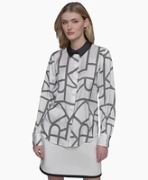 Karl Lagerfeld Paris Women's Logo-Print Collared Button-Down Blouse