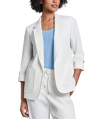 Jones New York Women's Linen-Blend Roll-Tab Blazer