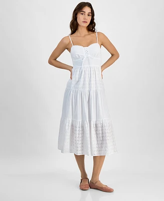 Self Esteem Juniors' Eyelet Lace-Up Midi Dress