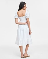 Kingston Grey Juniors' Eyelet Puff-Sleeve Tiered Midi Dress