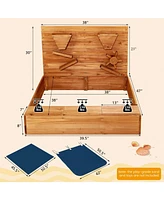Kids Wooden Square Sandbox with Cover Outdoor Play Area for Sand Play and Protection