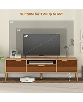 Mirrored Tv Stand for Tv up to with Spacious Tabletop and 2 Storage Cabinets